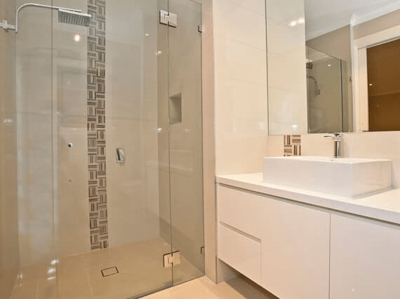 Modern bathroom with frameless shower screen